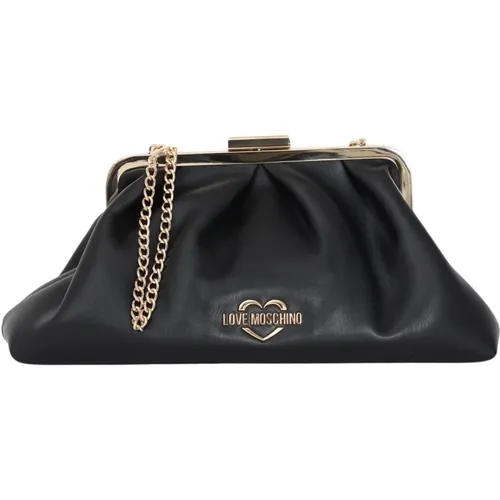 Schwarze Damenhandtasche mit goldener Metallkette , Damen, Größe: ONE Size - Love Moschino - Modalova