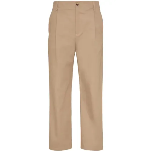 Chinos, male, , Size: S Cotton Trousers with Pleat Detailing - Valentino - Modalova