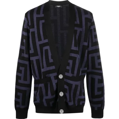 Maxi monogram cardigan , male, Sizes: L, M, S, XL - Balmain - Modalova