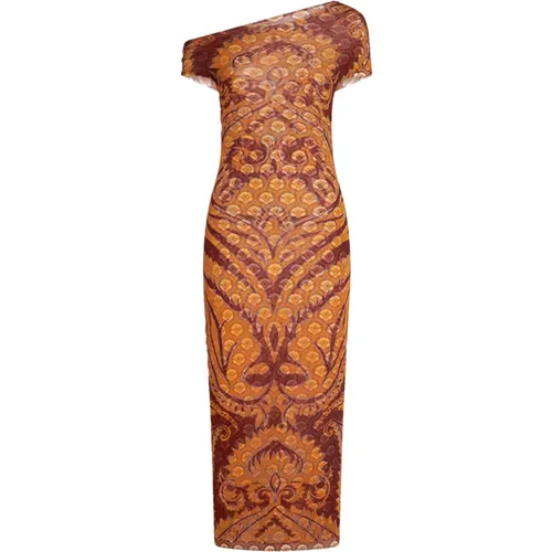 Brown Asymmetrical Neckline Midi Dress , female, Sizes: S - ETRO - Modalova
