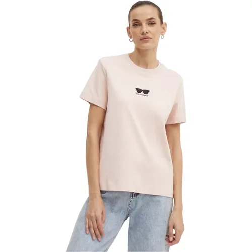 Bio-Baumwoll-T-Shirt mit Sonnenbrillenstickerei - L , Damen, Größe: XS - Karl Lagerfeld - Modalova