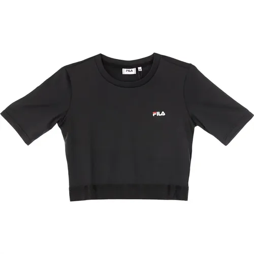 Schwarzes Cropped Crewneck Tee mit Logo , Damen, Größe: M - Fila - Modalova