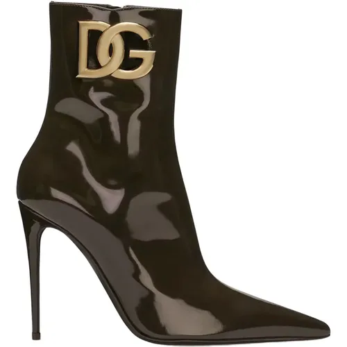 Patent Leather Ankle Boots with Logo , female, Sizes: 6 1/2 UK - Dolce & Gabbana - Modalova
