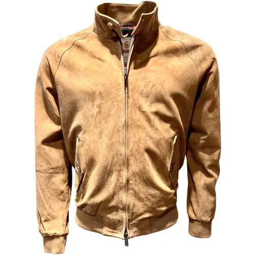 Bomber Jackets, male, , Size: 3XL Velour Leather Harrington Jacket Tobacco - Baracuta - Modalova