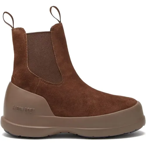 Braune Wildleder Slip-On Stiefel , Damen, Größe: 37 EU - moon boot - Modalova