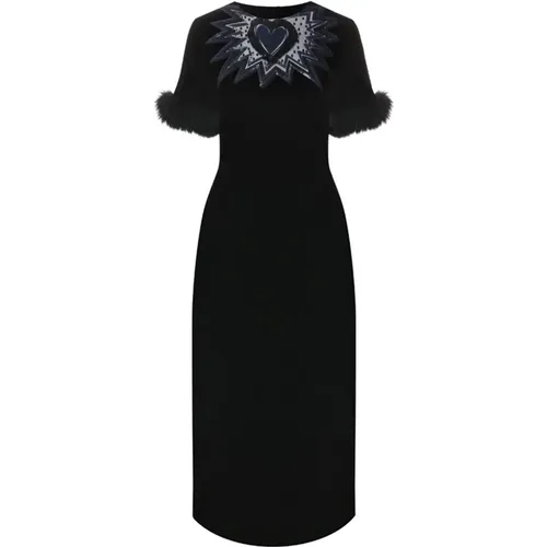 Fur Trim Velvet Midi Dress , female, Sizes: 2XS, XS, S - Fendi - Modalova