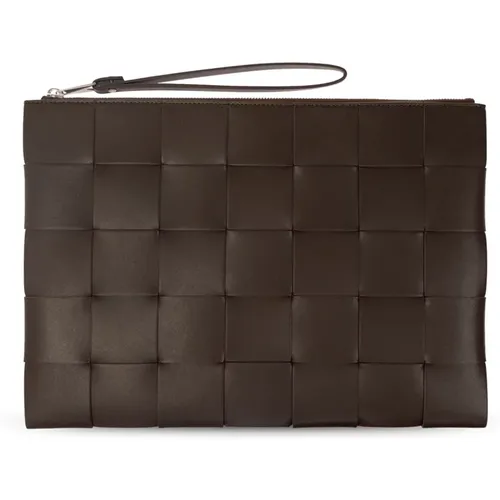 Clutches, male, , Size: ONE SIZE ‘Pouch Large’ leather handbag - Bottega Veneta - Modalova