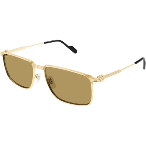 Sunglasses, unisex, , Size: L Gold Brown Rectangle Sunglasses - Cartier - Modalova