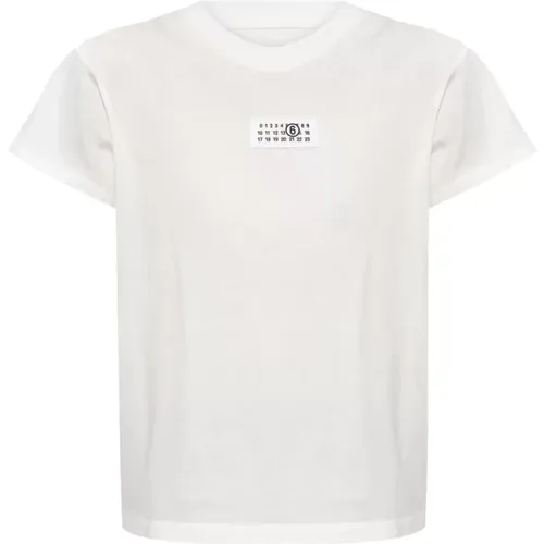 Weiße Baumwoll-Jersey Rundhals-T-Shirt , Damen, Größe: S - MM6 Maison Margiela - Modalova