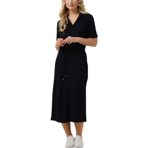 Navy Midi Polo Kleid , Damen, Größe: L - Tommy Hilfiger - Modalova