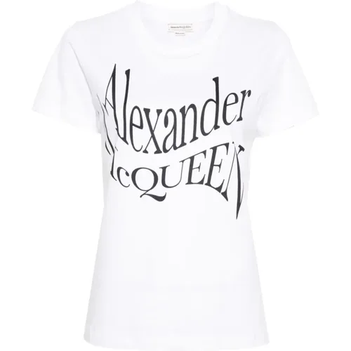 Weiße Crew Neck T-Shirt mit Frontdruck , Damen, Größe: 2XS - alexander mcqueen - Modalova