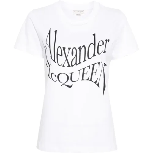 Weiße Crew Neck T-Shirt mit Frontdruck , Damen, Größe: L - alexander mcqueen - Modalova