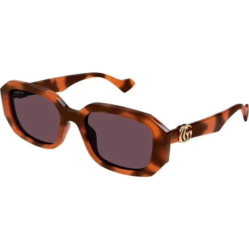Havana/Braune Sonnenbrille , Damen, Größe: 54 MM - Gucci - Modalova