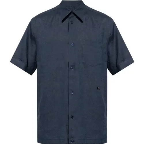 Marineblaues Leinenhemd Kurze Ärmel , Herren, Größe: 2XL - Dolce & Gabbana - Modalova