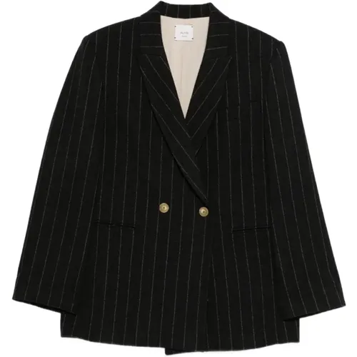 Blazers, female, , Size: S Pinstripe Double-Breasted Blazer - Alysi - Modalova