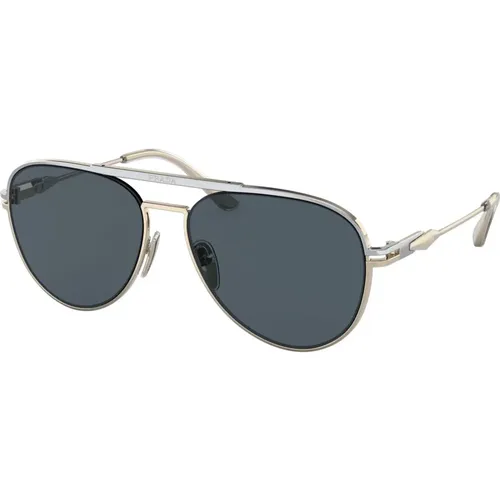 Sunglasses, male, , Size: 57 MM Silver Light Gold/Dark Grey Sunglasses - Prada - Modalova