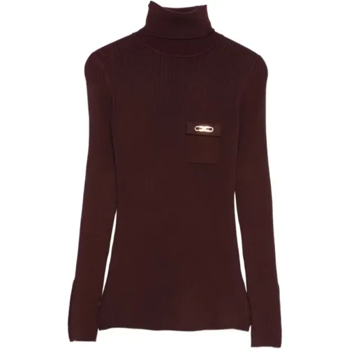 Turtlenecks, female, , Size: L Ribbed turtleneck sweater with buttoned sleeves - Elisabetta Franchi - Modalova