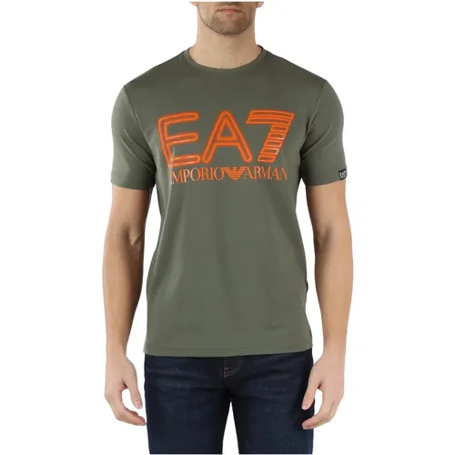 Stretch Cotton T-Shirt with Embossed Logo Print , male, Sizes: S - Emporio Armani EA7 - Modalova