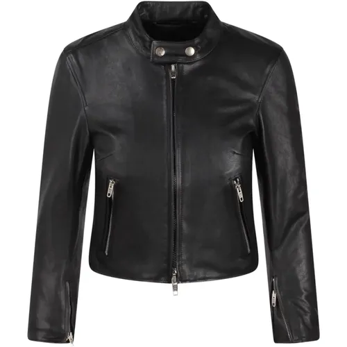 Slim Fit Leather Crop Jacket , female, Sizes: S - Balenciaga - Modalova