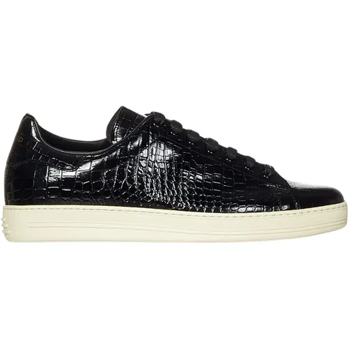 Crocodile-Print Leather Sneakers , male, Sizes: 10 UK - Tom Ford - Modalova