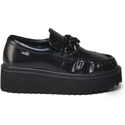 Leather Sneakers with Rubber Heel , female, Sizes: 4 UK - Love Moschino - Modalova