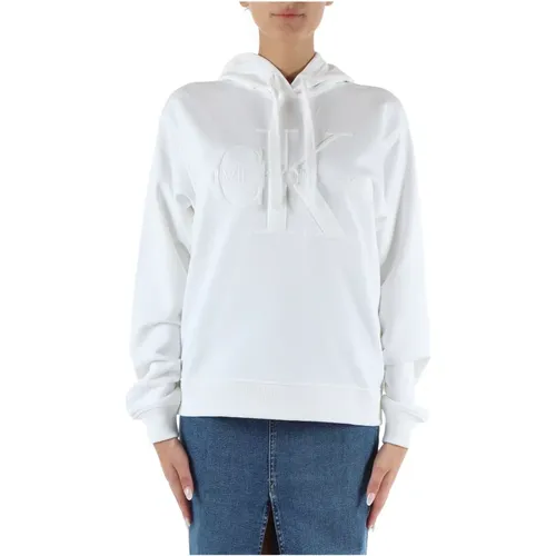Baumwollkapuzenpullover mit gesticktem Logo , Damen, Größe: S - Calvin Klein Jeans - Modalova