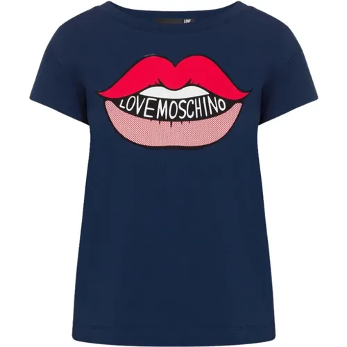 Grafisches Lips Print T-shirt Navy Blau - Love Moschino - Modalova
