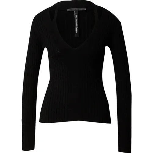 Sweater with V-Neck and Ribbed Detail , female, Sizes: S - Guess - Modalova