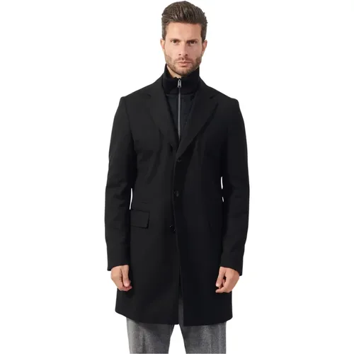 Single-Breasted Coats, male, , Size: L Slim Fit Wool Coat - Hugo Boss - Modalova