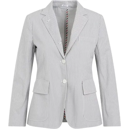 Blazers, female, , Size: 2XS Striped Cotton Jacket Grey - Thom Browne - Modalova