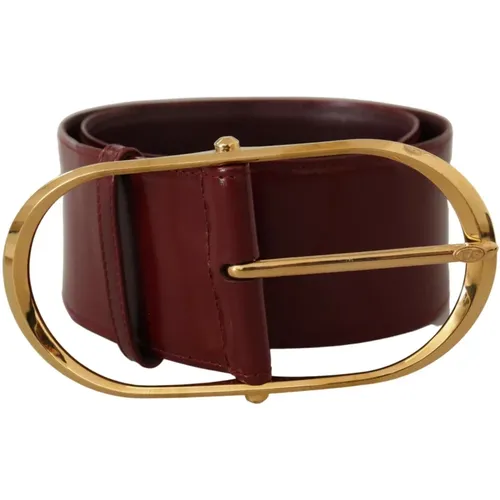 Maroon Breiter Ledergürtel mit Goldfarbener Metall-Schnalle - Dolce & Gabbana - Modalova