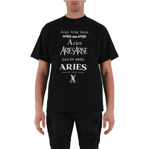 Baumwoll-T-Shirt mit Frontdruck , Herren, Größe: L - Aries - Modalova