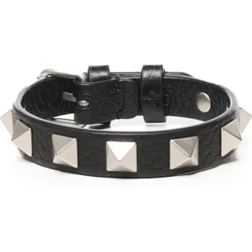 Belt Bags, male, , Size: ONE SIZE Leather Rockstud Bracelet - Valentino Garavani - Modalova