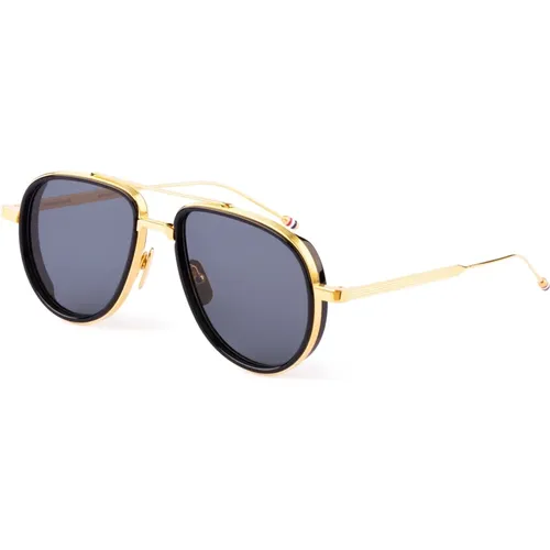 Sunglasses, male, , Size: ONE SIZE Aviator Sunglasses 18k Gold Plated Black - Thom Browne - Modalova