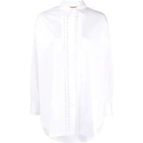 Embroidered Cotton Shirt with Perforated Detailing , female, Sizes: M, S - Ermanno Scervino - Modalova