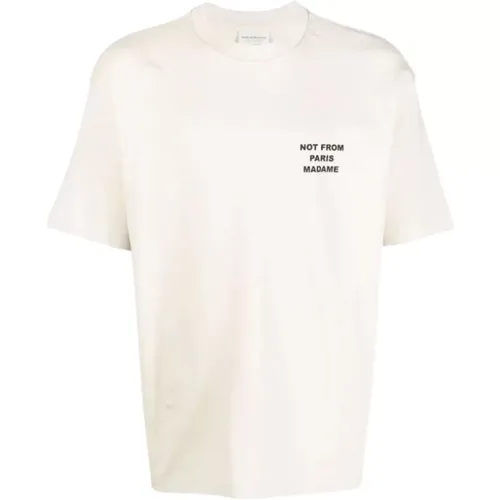 Slogan T-Shirt Cream 100% Cotton , male, Sizes: M - Drole de Monsieur - Modalova