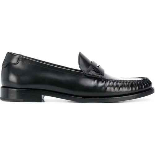 Schwarze Leder Penny Loafers - Saint Laurent - Modalova