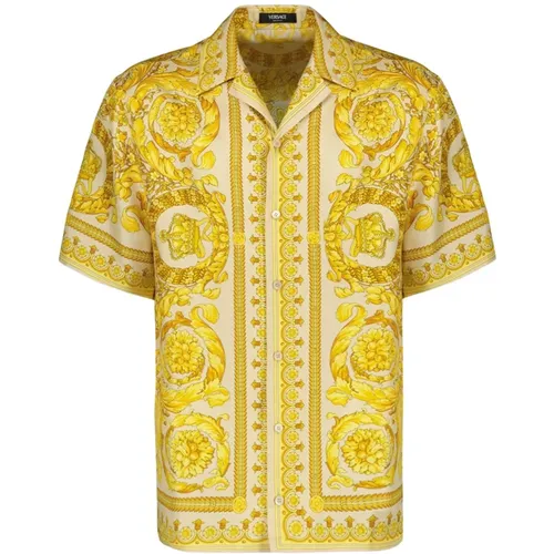 Short Sleeve Shirts, male, , Size: M Silk Barocco Shirt - Versace - Modalova