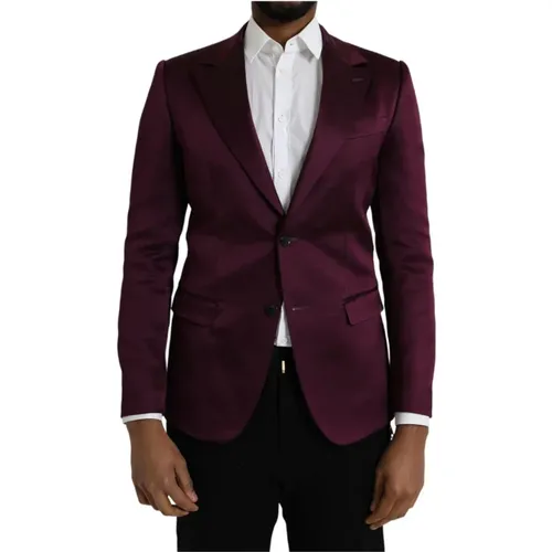 Blazers, male, , Size: S Maroon Silk Blazer Coat Slim Fit - Dolce & Gabbana - Modalova