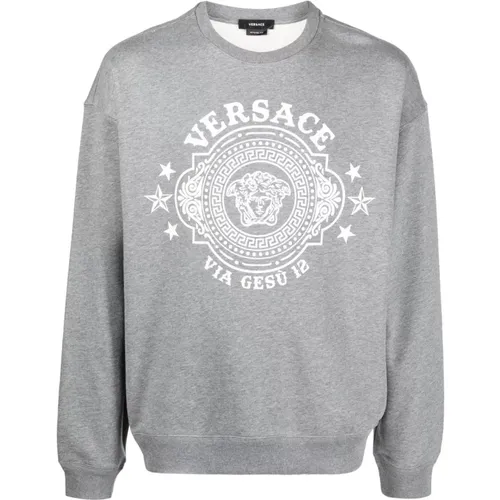 Medusa Badge Print Sweatshirt , male, Sizes: L - Versace - Modalova