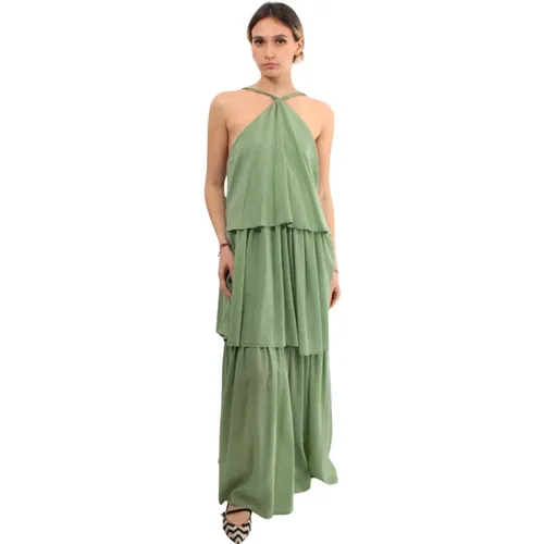 Grünes Kleid Frühling Sommer Modell , Damen, Größe: S - Solotre - Modalova