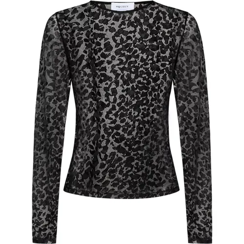 Schwarzes Leopardenmuster-Oberteil Aw24 , Damen, Größe: XS - alexander mcqueen - Modalova