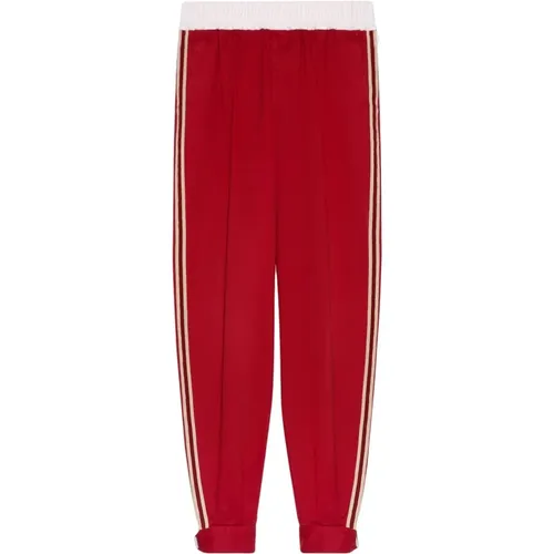 Sweatpants, male, , Size: M Cotton Drill Trousers with Contrast Side Bands - Gucci - Modalova