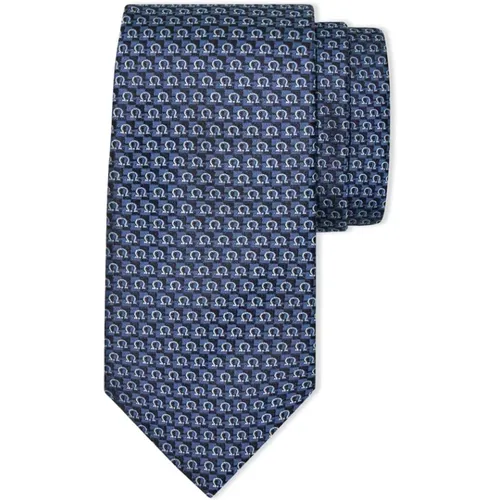 Ties, male, , Size: ONE SIZE Navy Gancini Silk Tie - Salvatore Ferragamo - Modalova