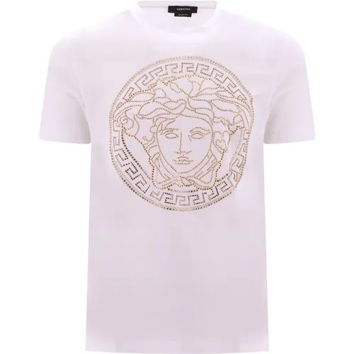 Stilvolles Weißes Baumwoll-T-Shirt mit Maxi Logo Medusa , Herren, Größe: M - Versace - Modalova