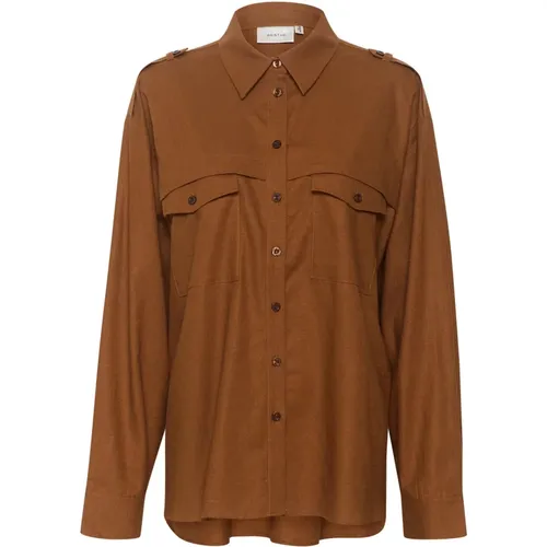Oversize Leenagz Linen Oz Shirt Bluser Sorrel Horse - Gestuz - Modalova