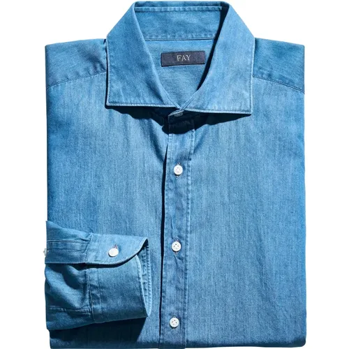 Denim Shirt with French Collar , male, Sizes: XL, 4XL, L, 2XL - Fay - Modalova