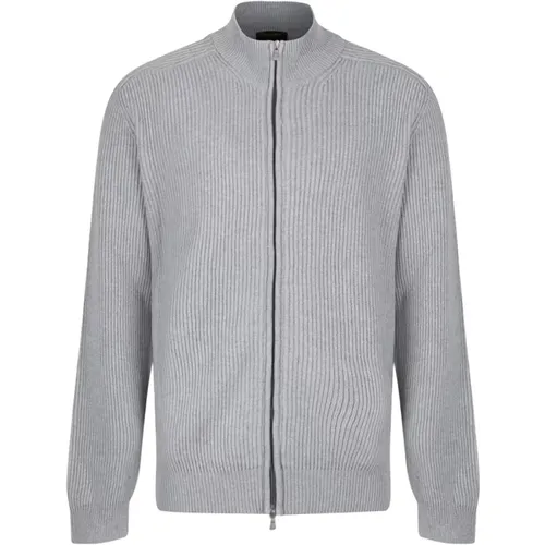 Cardigans, male, , Size: XL Light Grey Full Zip Cardigan Sweater - Gran Sasso - Modalova