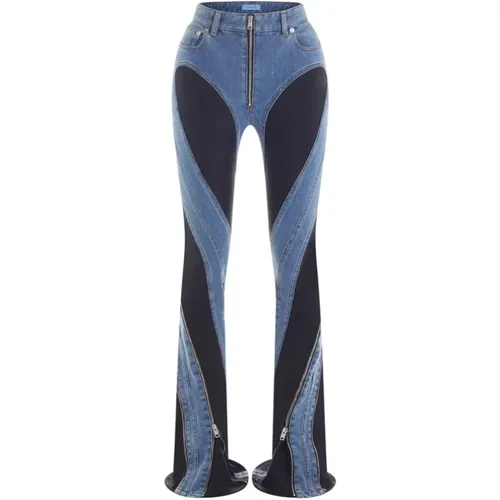 Blaue Zipped Bi-Material Slim Fit Jeans , Damen, Größe: 2XS - Mugler - Modalova
