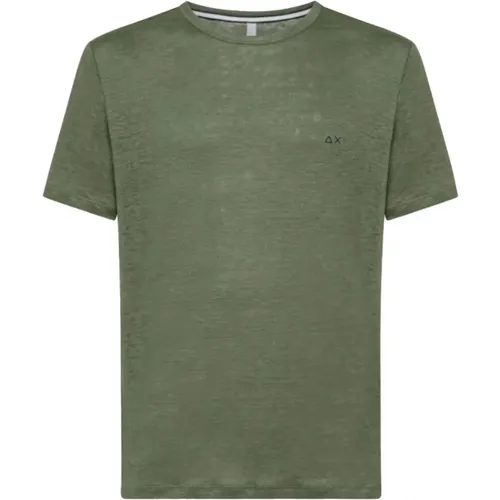 Kurzarm Leinen T-shirt Grün Militär - Sun68 - Modalova